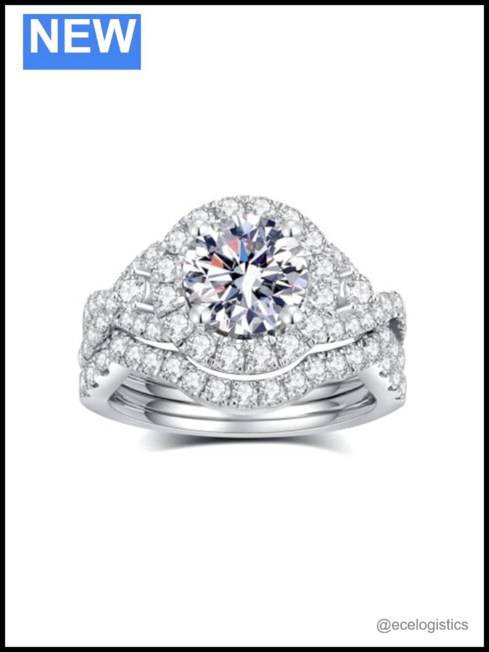 Moissanite Bridal Ring Set 3.2CTTW Round Cut S925 Sterling Silver Engagement